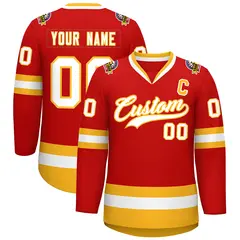 Red White-Gold Classic Hockey Jersey 1