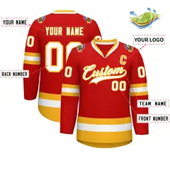 Red White-Gold Classic Hockey Jersey 2