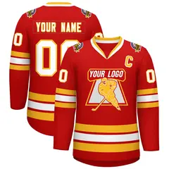 Red White-Gold Classic Hockey Jersey 1