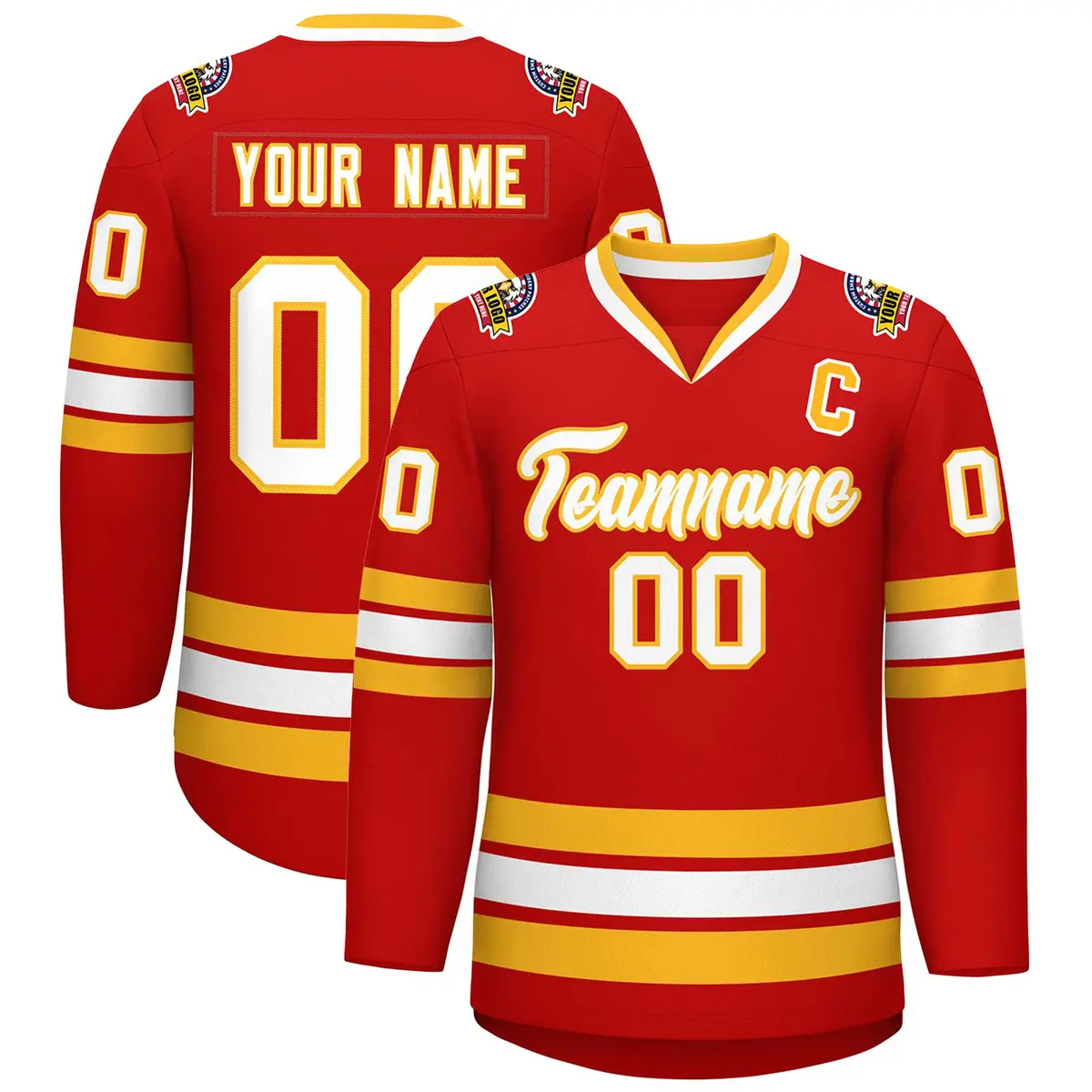 Red White-Gold Classic Hockey Jersey