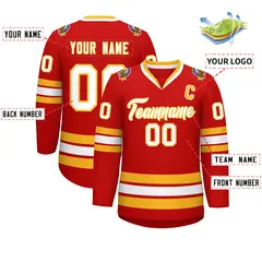 Red White-Gold Classic Hockey Jersey 2