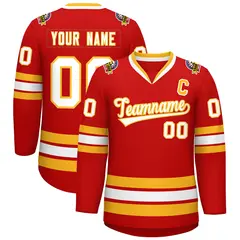 Red White-Gold Classic Hockey Jersey 1
