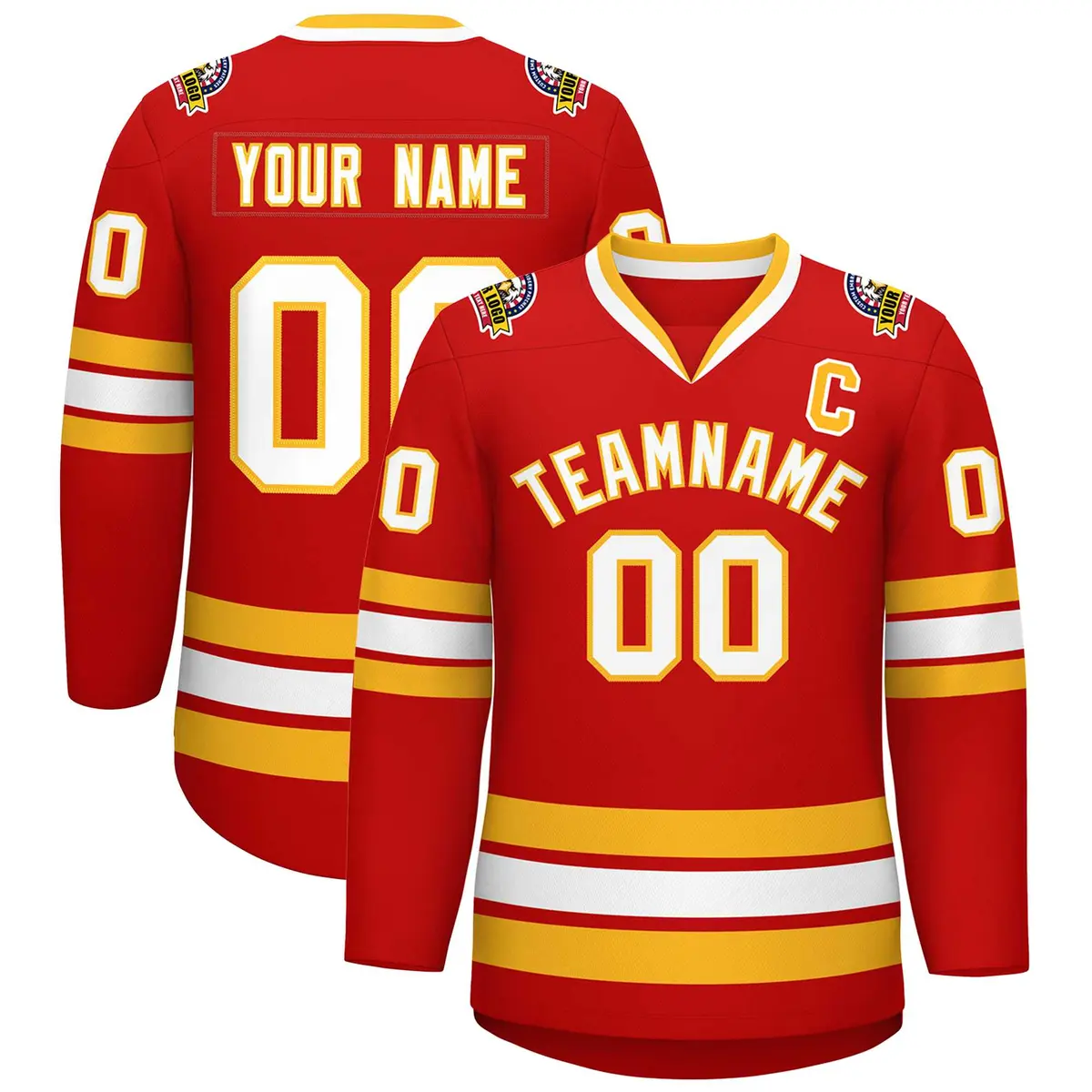 Red White-Gold Classic Hockey Jersey