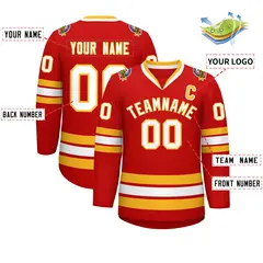 Red White-Gold Classic Hockey Jersey 2