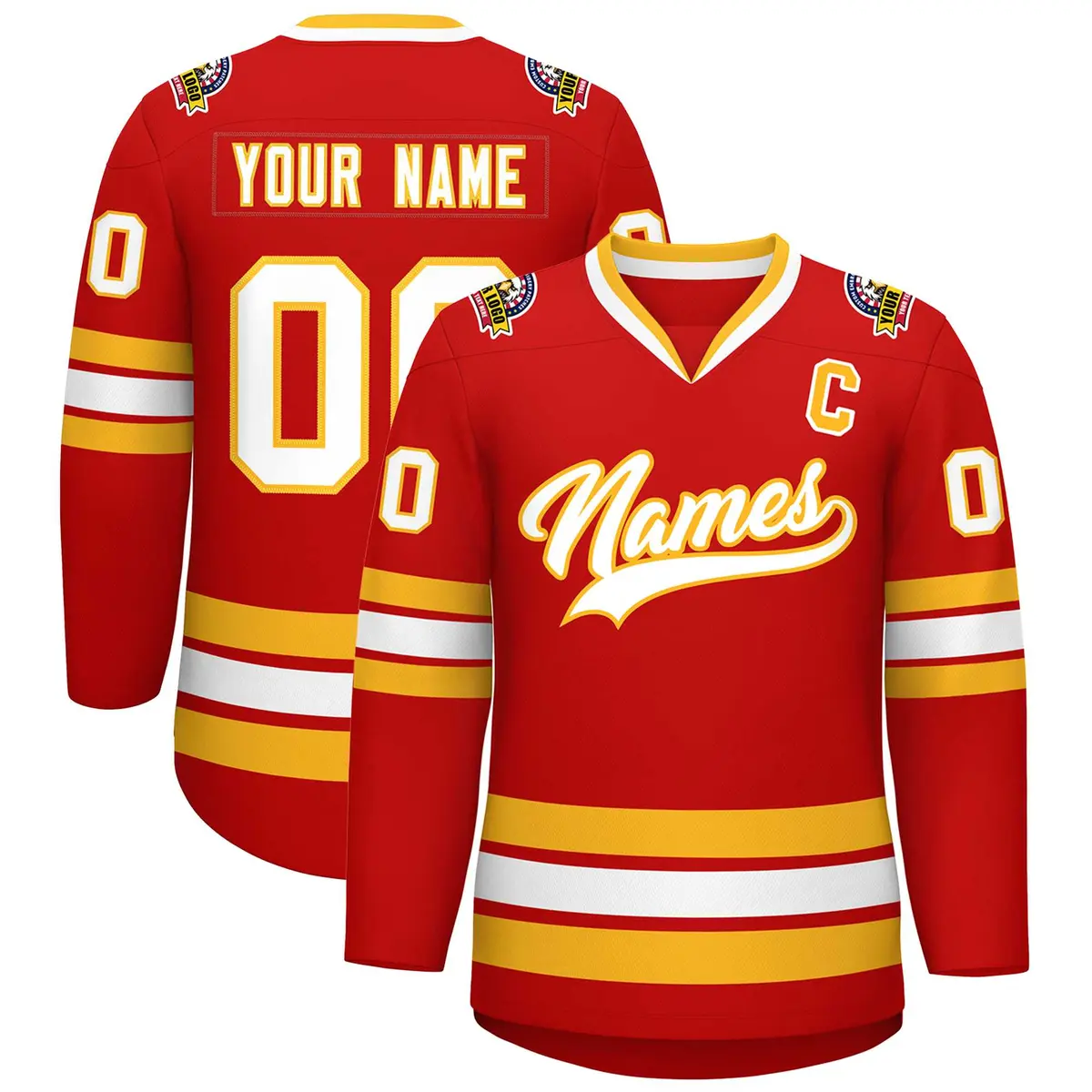 Red White-Gold Classic Hockey Jersey