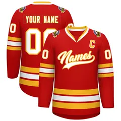 Red White-Gold Classic Hockey Jersey 1