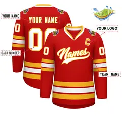 Red White-Gold Classic Hockey Jersey 2