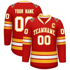 Red White-Gold Classic Hockey Jersey 1