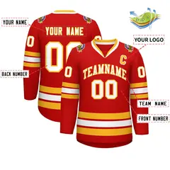 Red White-Gold Classic Hockey Jersey 2