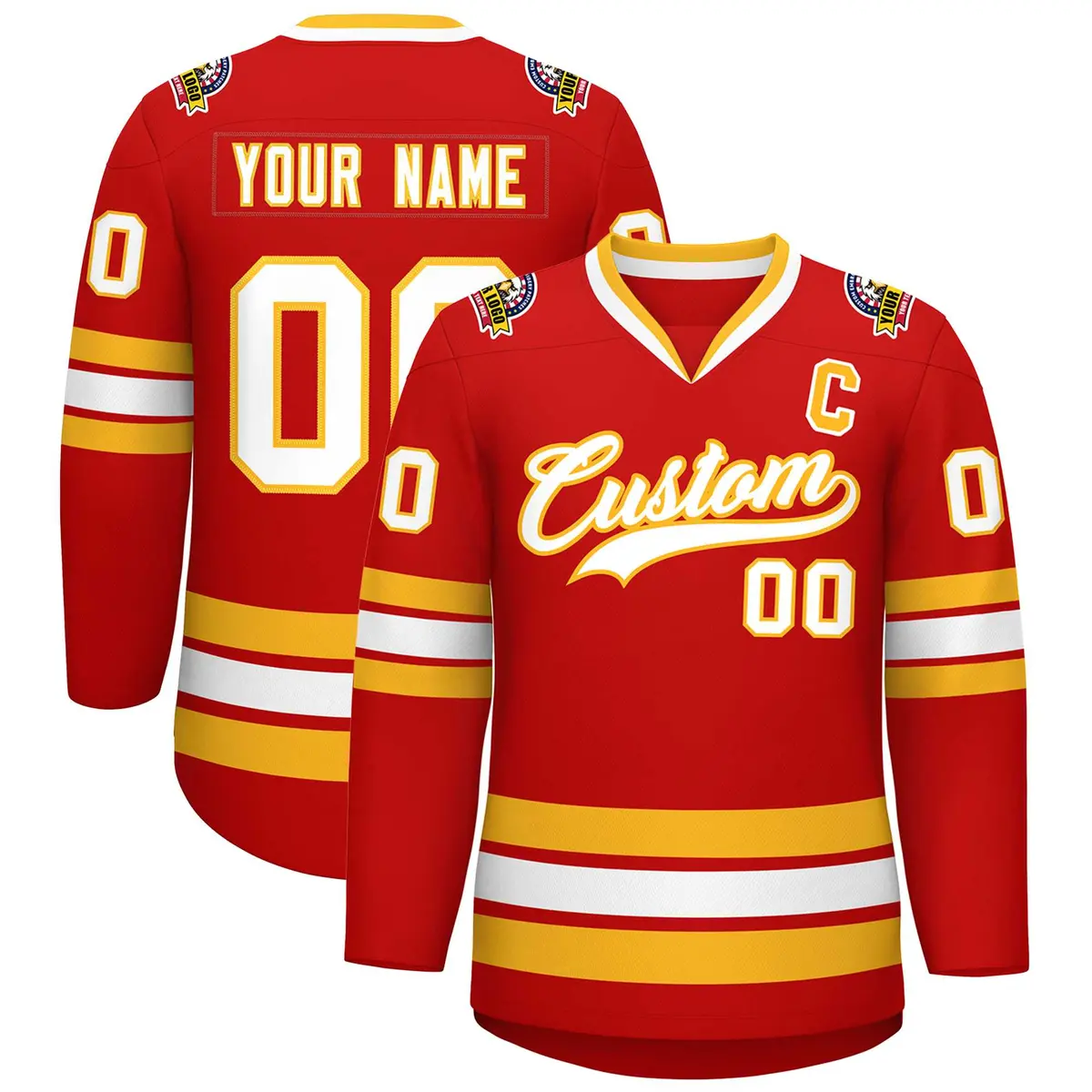 Red White-Gold Classic Hockey Jersey