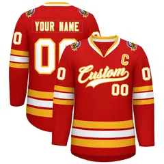 Red White-Gold Classic Hockey Jersey 1