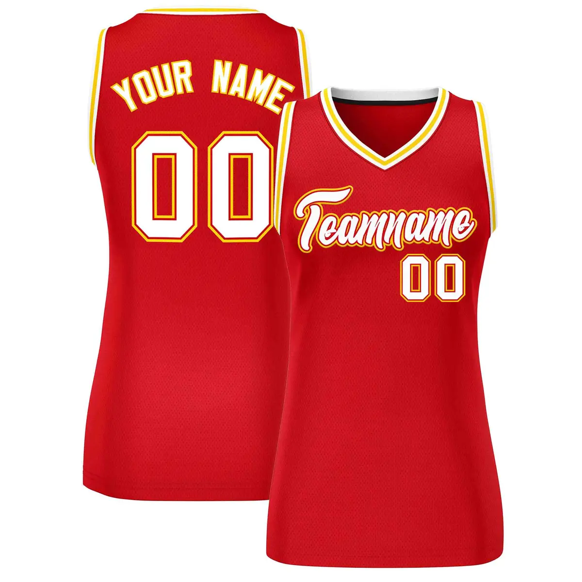 Red White-Gold Classic Mesh Basketball Jersey for Women