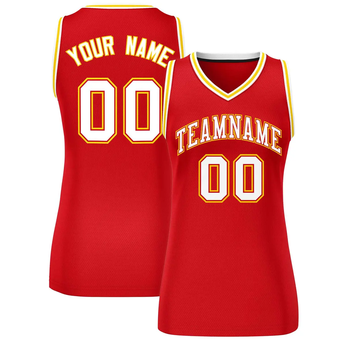 Red White-Gold Classic Mesh Basketball Jersey for Women