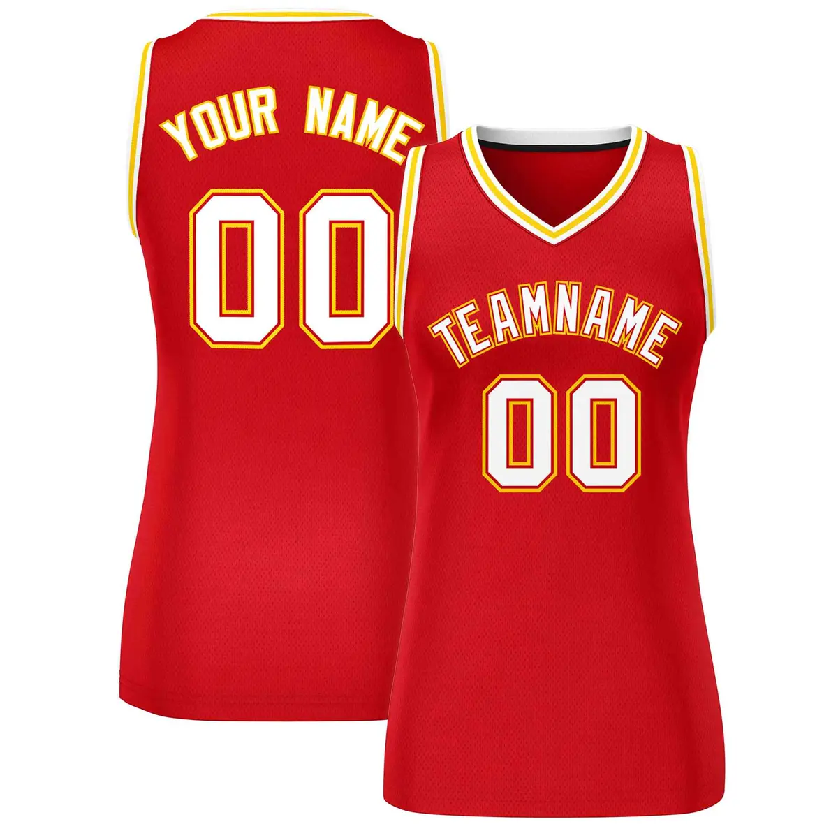 Red White-Gold Classic Mesh Basketball Jersey for Women