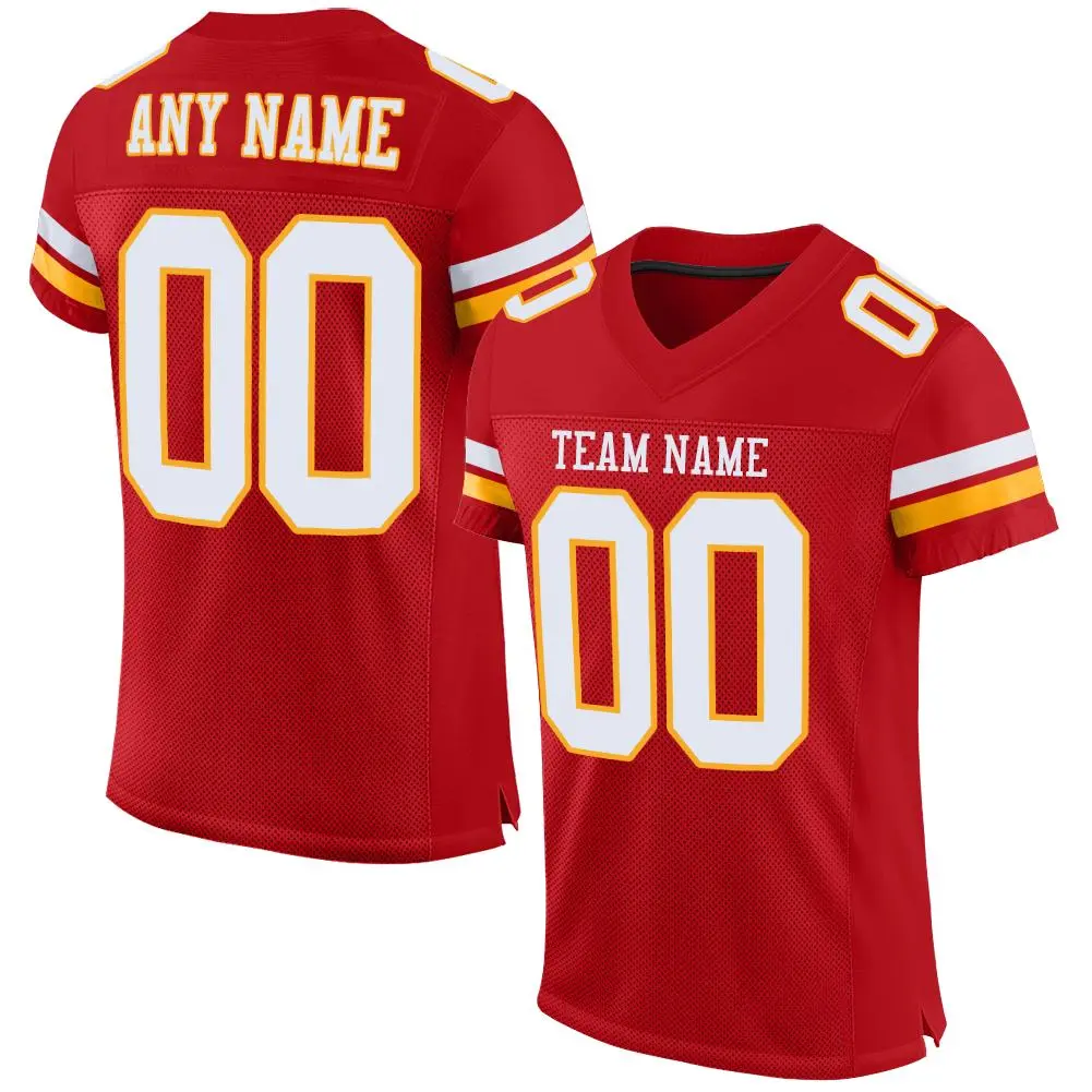 Red White-Gold Classic Style Mesh Authentic Football Jersey