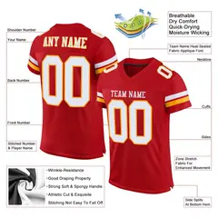 Red White-Gold Classic Style Mesh Authentic Football Jersey 6