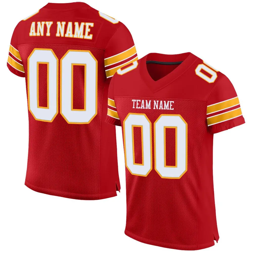 Red White-Gold Classic Style Mesh Authentic Football Jersey