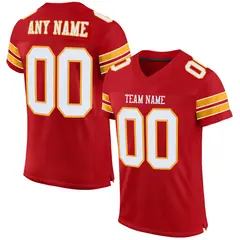 Red White-Gold Classic Style Mesh Authentic Football Jersey 1