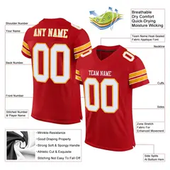 Red White-Gold Classic Style Mesh Authentic Football Jersey 2
