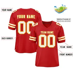 Red White-Gold Classic Style Mesh Authentic Football Jersey 2