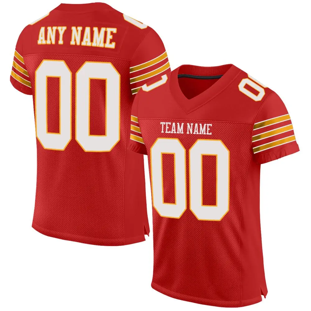 Red White-Gold Classic Style Mesh Authentic Football Jersey