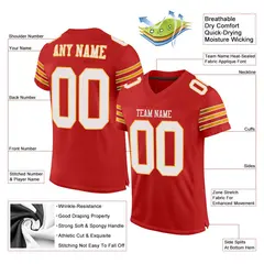 Red White-Gold Classic Style Mesh Authentic Football Jersey 2