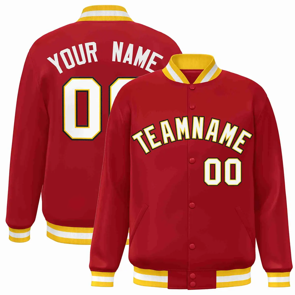 Red White-Gold Classic Varsity Full-Snap Letterman Jacket