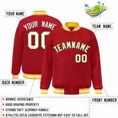 Red White-Gold Classic Varsity Full-Snap Letterman Jacket 2