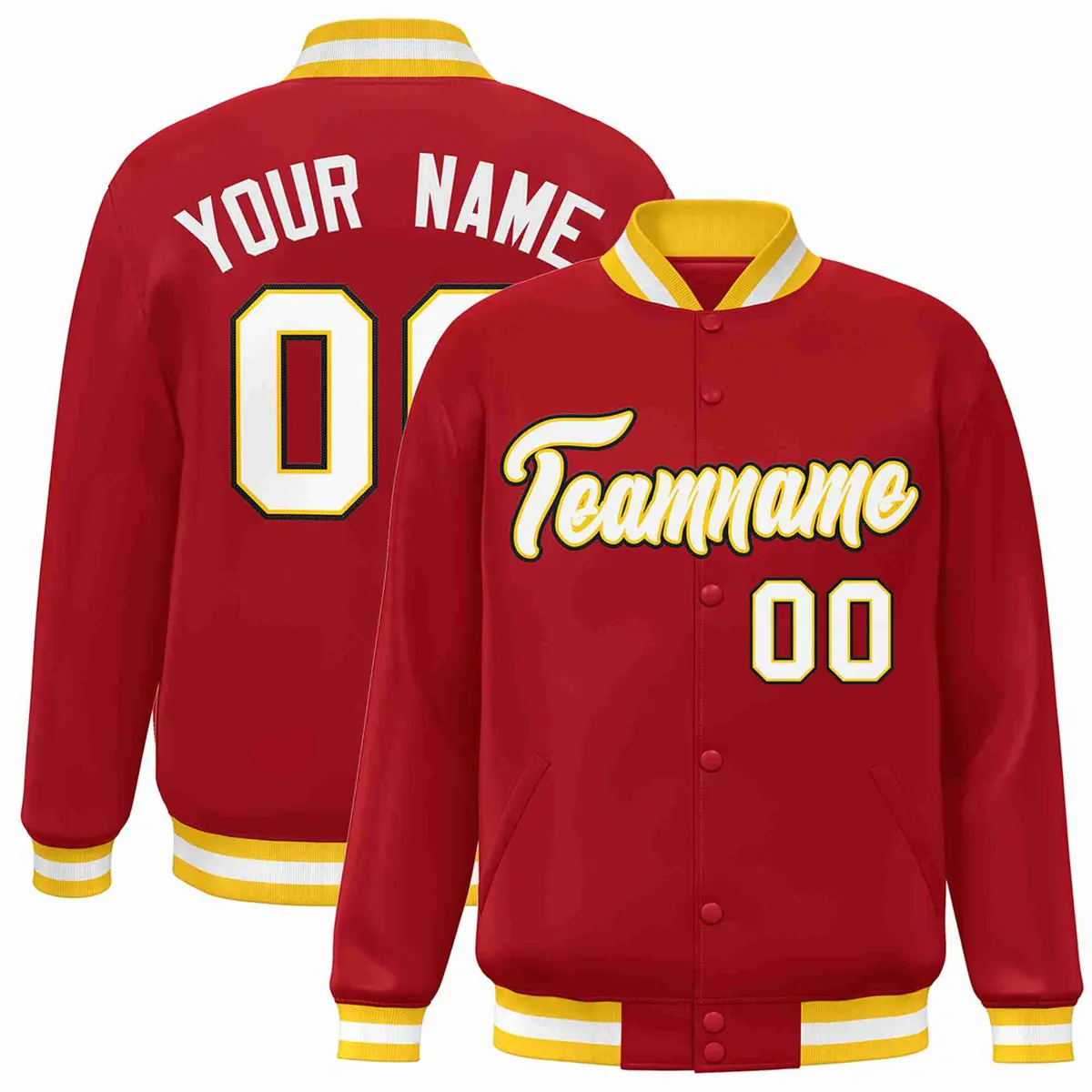 Red White-Gold Classic Varsity Full-Snap Letterman Jacket