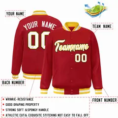 Red White-Gold Classic Varsity Full-Snap Letterman Jacket 2