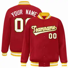 Red White-Gold Classic Varsity Full-Snap Letterman Jacket