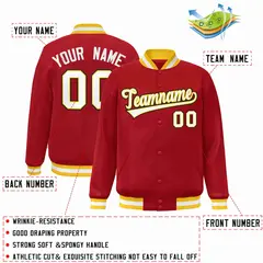 Red White-Gold Classic Varsity Full-Snap Letterman Jacket 2