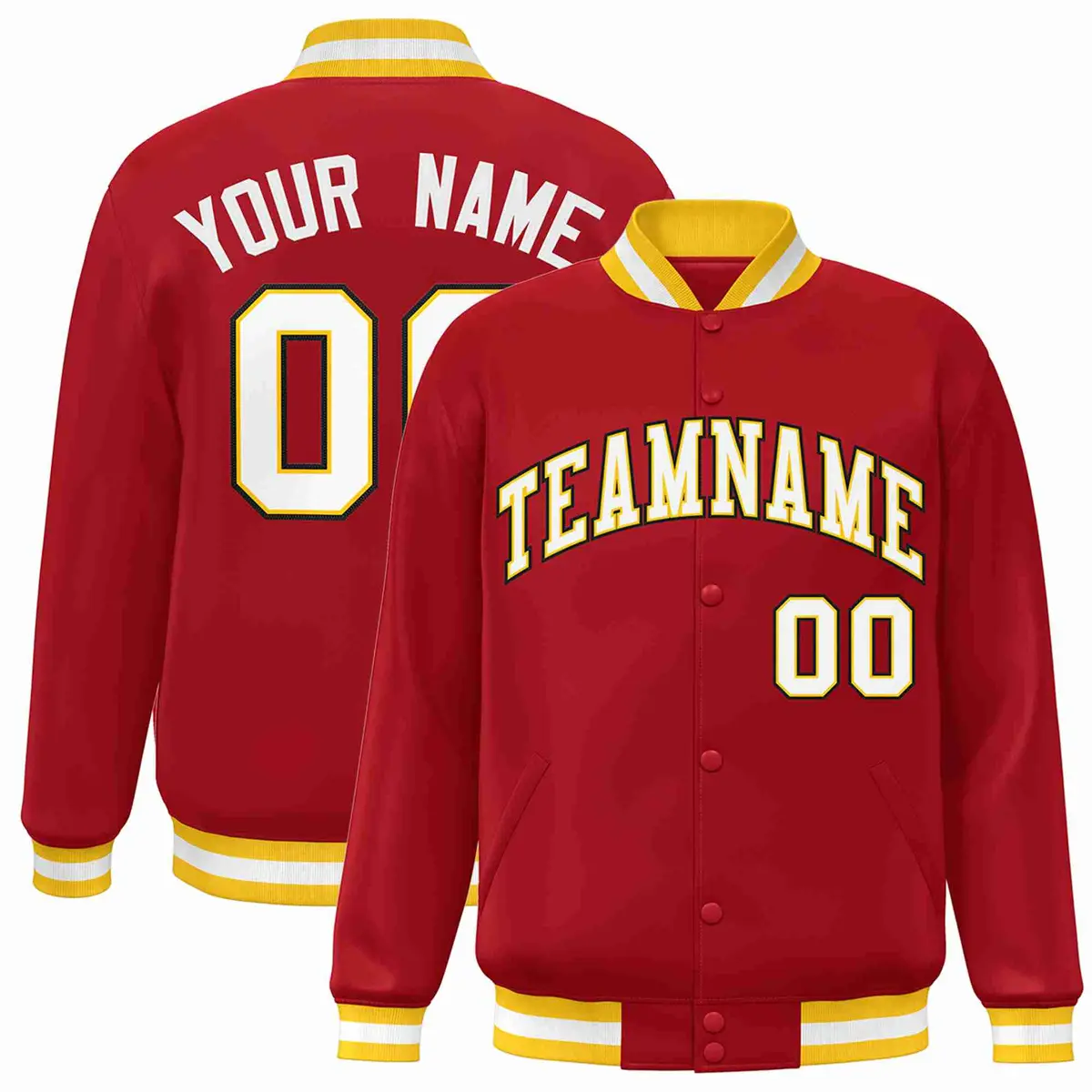Red White-Gold Classic Varsity Full-Snap Letterman Jacket