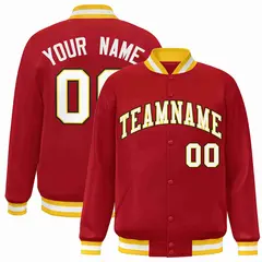 Red White-Gold Classic Varsity Full-Snap Letterman Jacket