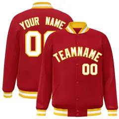 Red White-Gold Classic Varsity Full-Snap Letterman Jacket 1