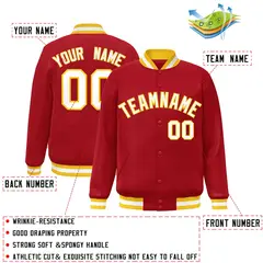 Red White-Gold Classic Varsity Full-Snap Letterman Jacket 2