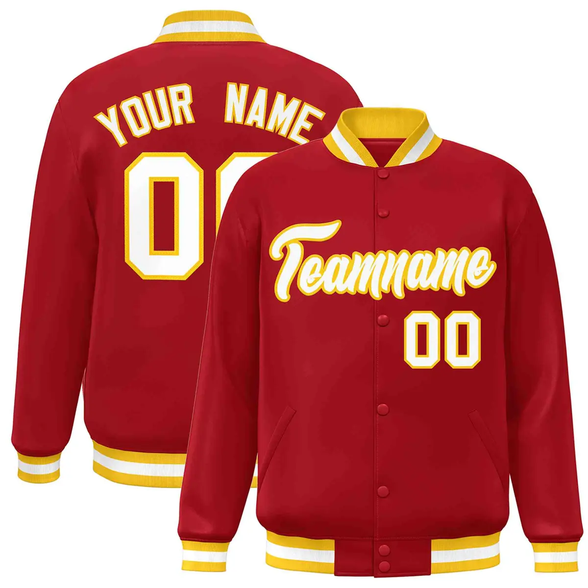 Red White-Gold Classic Varsity Full-Snap Letterman Jacket