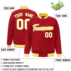 Red White-Gold Classic Varsity Full-Snap Letterman Jacket 2