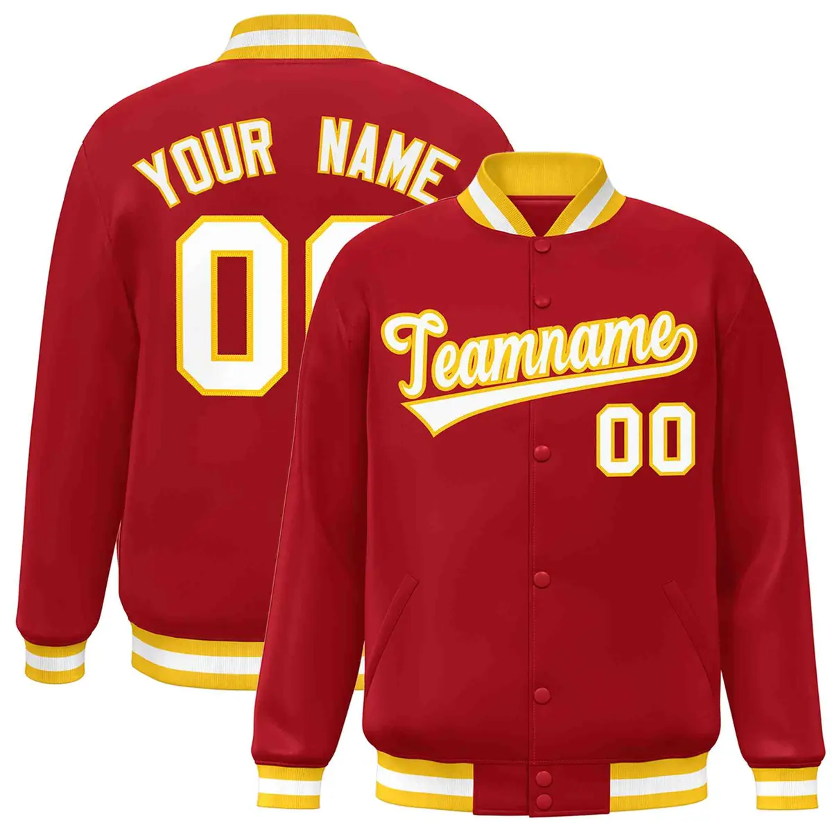 Red White-Gold Classic Varsity Full-Snap Letterman Jacket