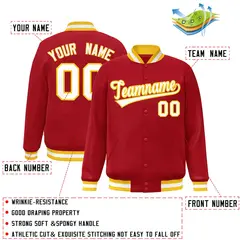 Red White-Gold Classic Varsity Full-Snap Letterman Jacket 2