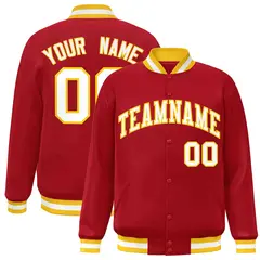 Red White-Gold Classic Varsity Full-Snap Letterman Jacket