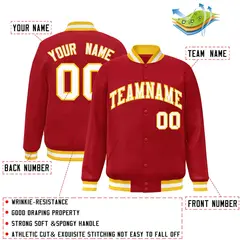 Red White-Gold Classic Varsity Full-Snap Letterman Jacket 2