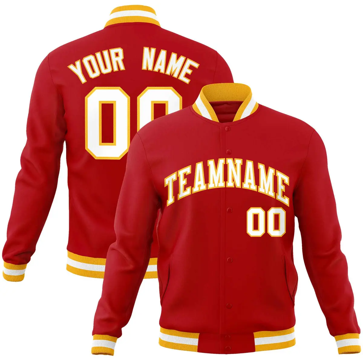 Red White-Gold Classic Varsity Full-Snap Letterman Jacket