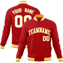 Red White-Gold Classic Varsity Full-Snap Letterman Jacket 1