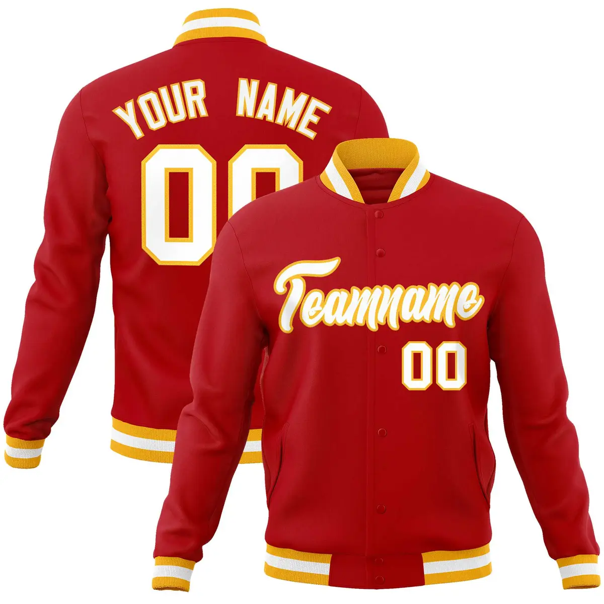 Red White-Gold Classic Varsity Full-Snap Letterman Jacket