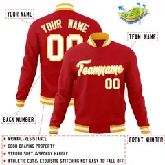 Red White-Gold Classic Varsity Full-Snap Letterman Jacket 4