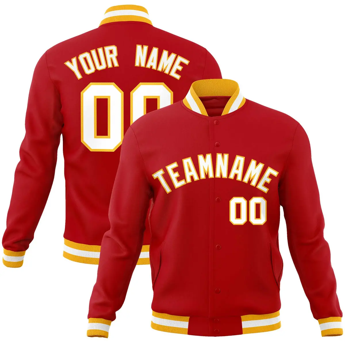 Red White-Gold Classic Varsity Full-Snap Letterman Jacket