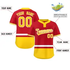 Red White-Gold Color Block Two-Button Softball Jersey 2