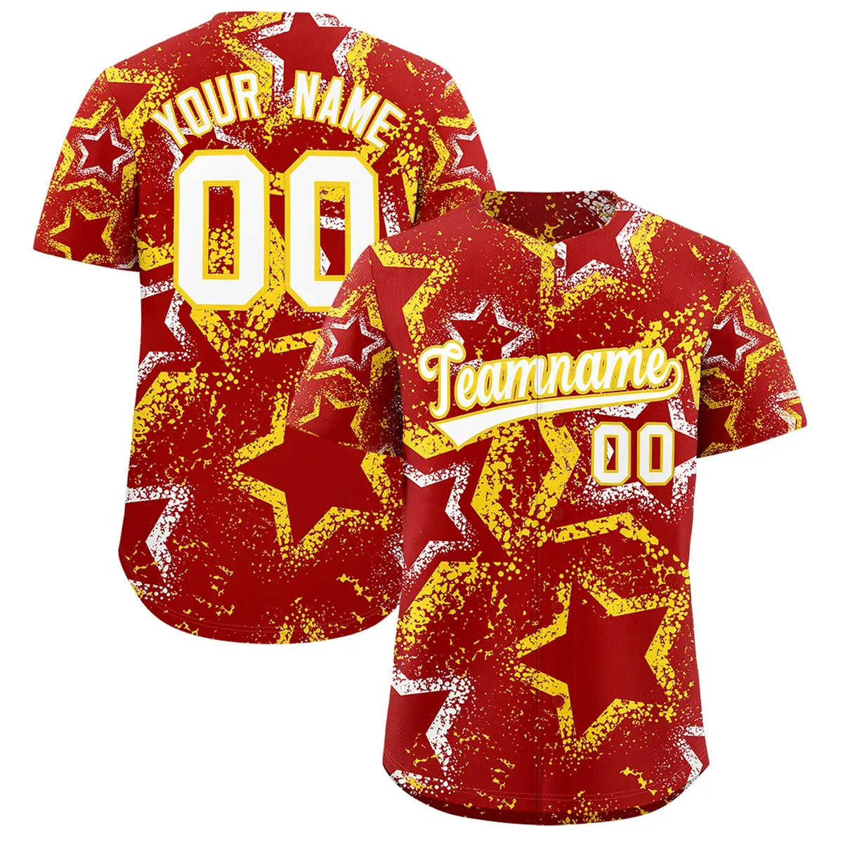 Red White Gold Graffiti Star Ink Texture Baseball Jersey