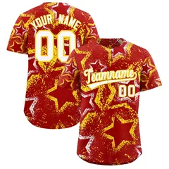 Red White Gold Graffiti Star Ink Texture Baseball Jersey 1